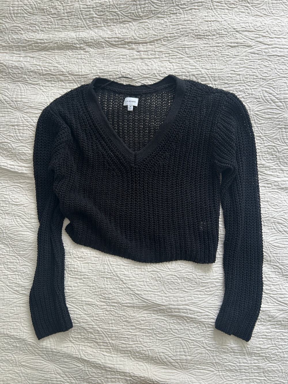 LA Hearts, black open knit sweater, Medium
